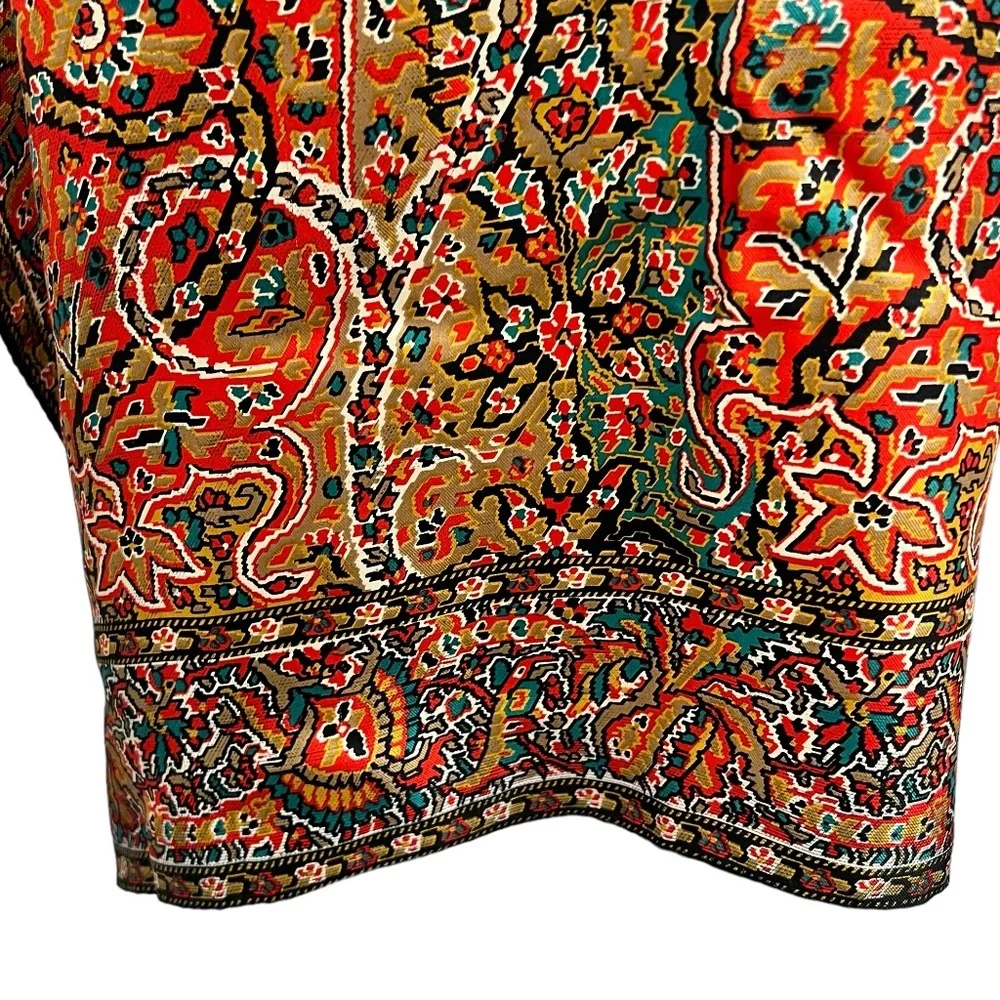 PERRY ELLIS RED, BLACK & GREEN TAPESTRY DESIGN 100% SILK SCARF
